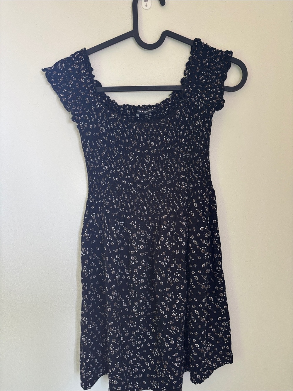 Brandy Melville Black Floral Smocked Mini Dress